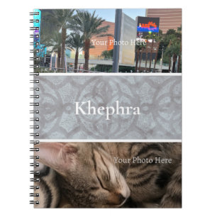 Heather Grey Batik Photo Collage, Border, Name Notebook