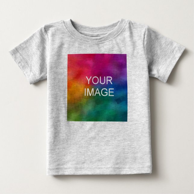 Heather Grey Custom Text Photo Fine Jersey Quality Baby T-Shirt (Front)
