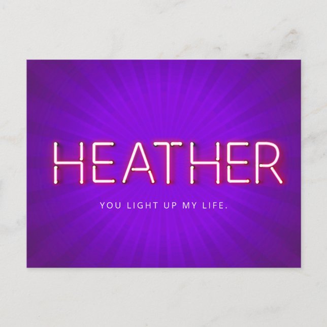 Heather in glowing neon lights postcard (Front)