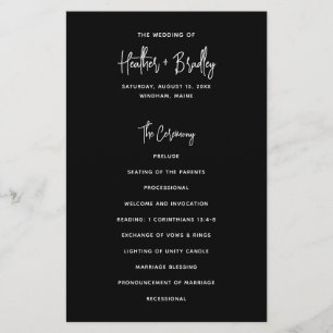 Heather Modern Minimal Black Wedding Program Flyer