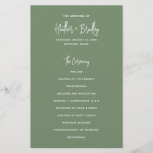 Heather Modern Minimal Sage Green Wedding Program Flyer