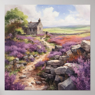 Heather Moorland And Stone House Landscape Poster