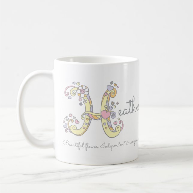 Heather name meaning monogram H personalised mug (Left)