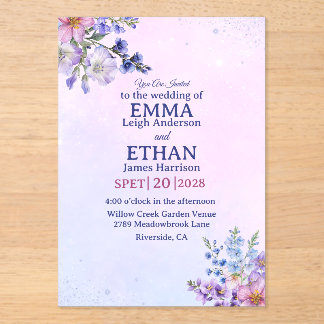 heather periwinkle plum lavender blue Wedding Acrylic Invitations