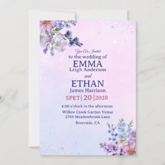 heather periwinkle plum lavender blue Wedding Invitation