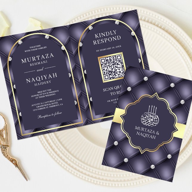 Heather Purple Tufted QR Code Muslim Wedding Invitation (Creator Uploaded)