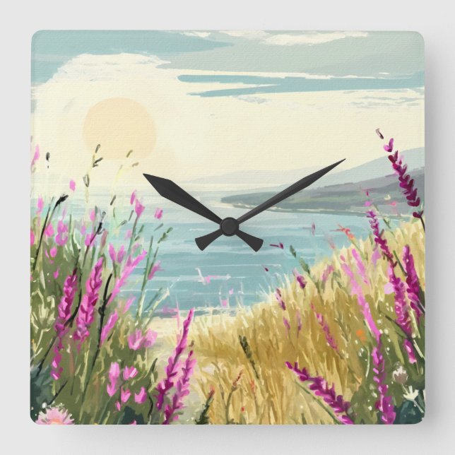 Heather’s Embrace by the Sea Square Wall Clock (Front)