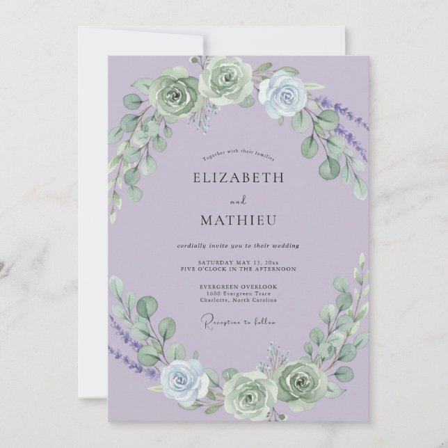 Heather Sage Petal Wedding Invitation (Front)
