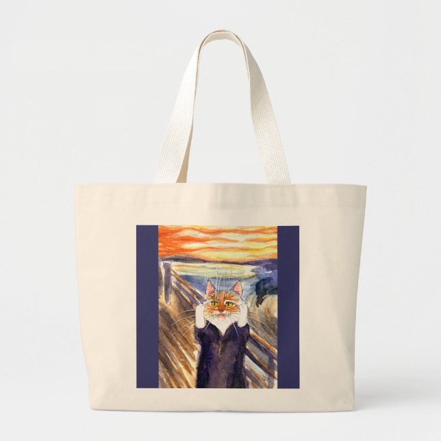 Heather the Cat in The Scream Large Tote Bag (Front)