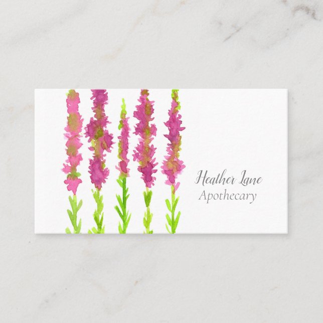 Heather Wildflowers Watercolor Fuchsia Pink Business Card (Front)