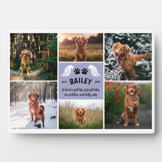 Heather Wings Dog Paws Memorial Photo Collage Plaque (Front)