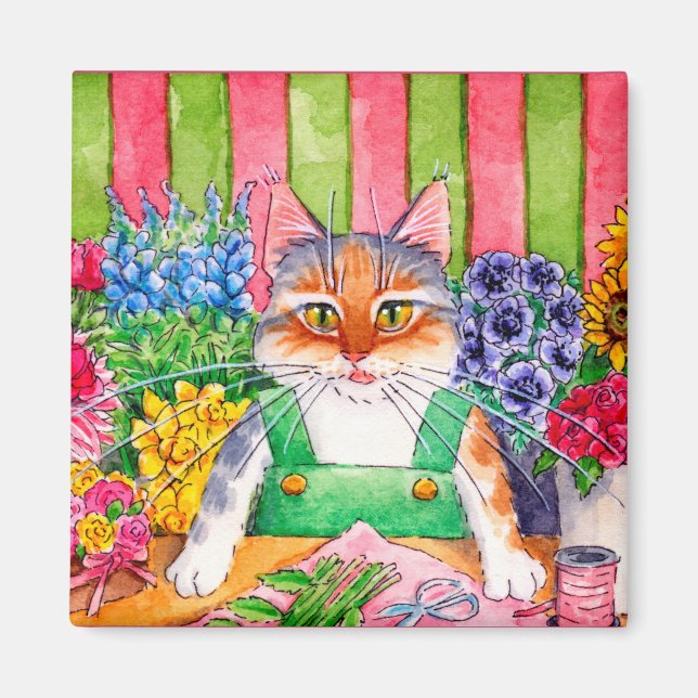 Heather's Flower Shop cat kitten cute magnet (Front)
