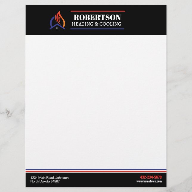 Heating and Cooling HVAC Custom Letterhead (Front)