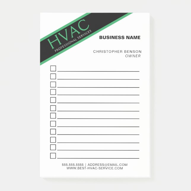 Heating Cooling HVA Business Checklist Post-it Notes (Front)