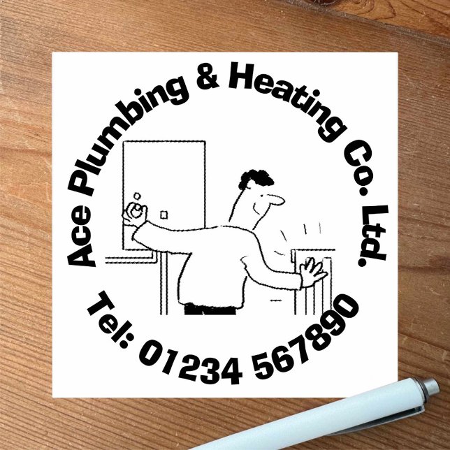 Heating & Plumbing Cartoon to Personalize. Rubber Stamp (Creator Uploaded)