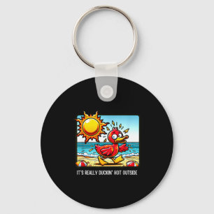 Heatwave humour - comical duck beach day sizzling key ring