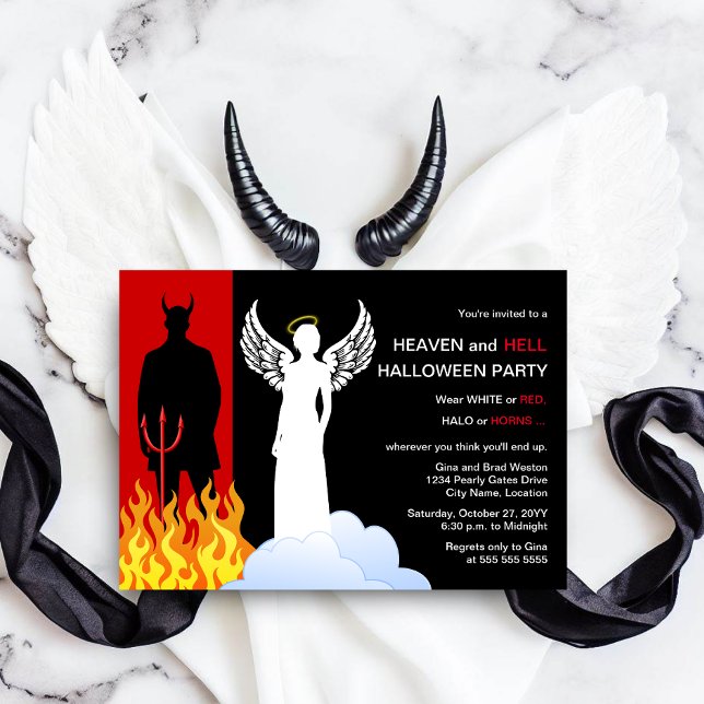 Heaven And Hell Halloween Party Invitation (Celebrate a heaven and hell Halloween party by inviting your guests with this angel and devil invite)
