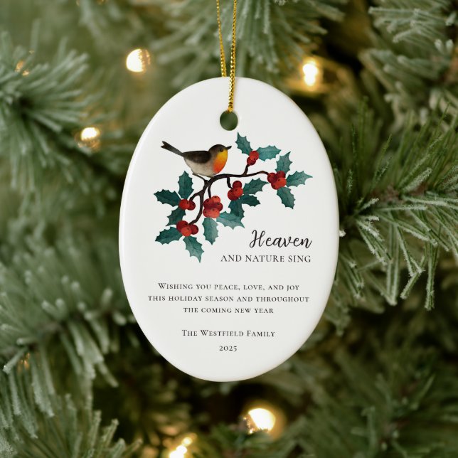 Heaven and Nature Sing Bird on Holly Christmas Ceramic Ornament (Tree)