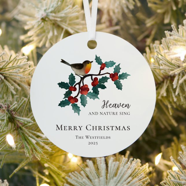 Heaven and Nature Sing Bird on Holly Christmas Metal Tree Decoration (Insitu)