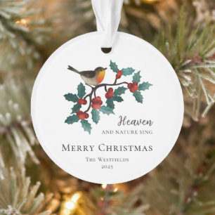 Heaven and Nature Sing Bird on Holly Christmas Ornament