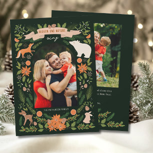 Heaven and Nature Sing Dark Green Woodland 2 Photo Holiday Card
