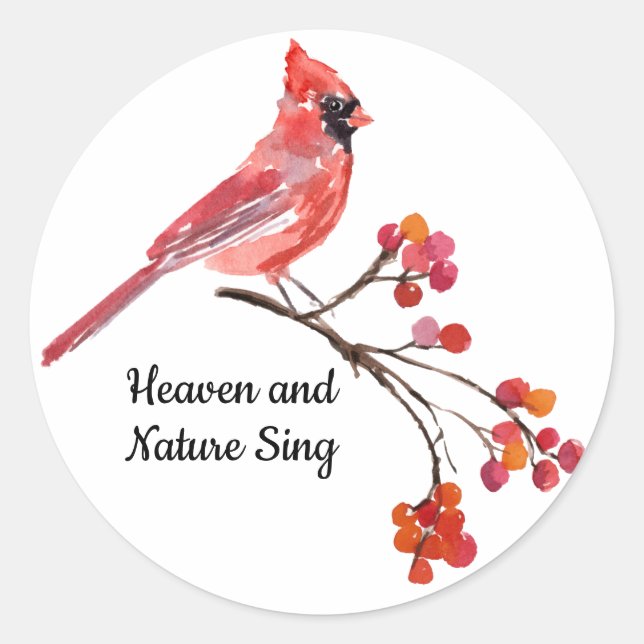 Heaven and Nature Sing Red Cardinal Holiday Classic Round Sticker (Front)