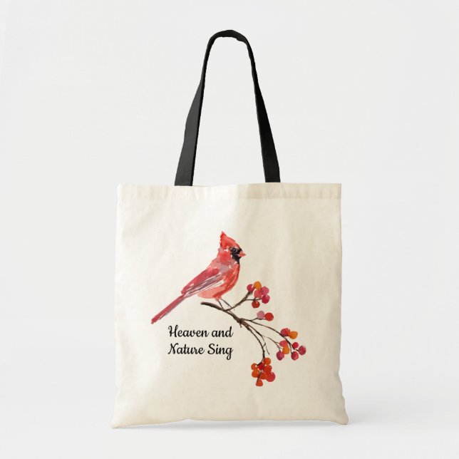 Heaven and Nature Sing Red Cardinal Holiday Tote Bag (Front)