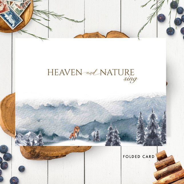 Heaven and Nature Sing, Watercolor Forest and Fox Holiday Card (Creator Uploaded)