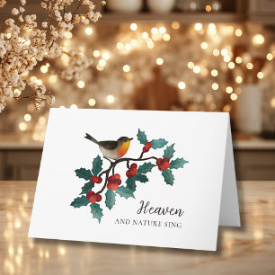 Heaven and Nature Sing Winter Bird Holly Christmas Card