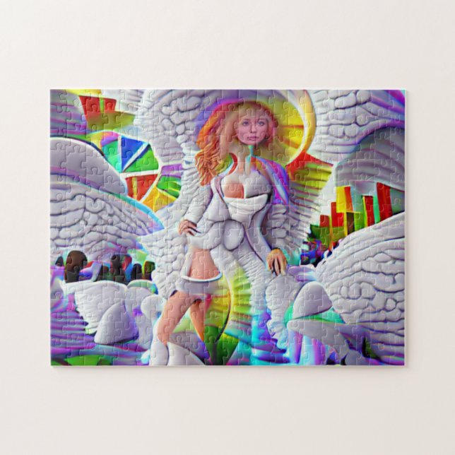 Heaven Angel Woman Female City Psychedelic Bright  Jigsaw Puzzle (Horizontal)