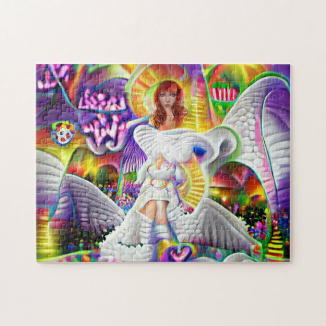 Heaven Angel Woman Female City Psychedelic Bright Jigsaw Puzzle (Horizontal)