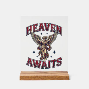 Heaven Awaits Gothic Angel Vintage Engraving Shirt Acrylic Sign