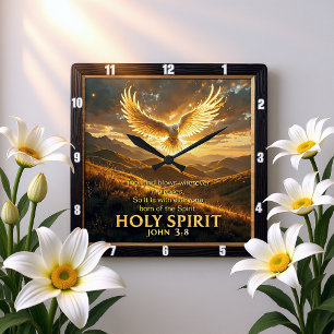 Heaven Holy Spirit Dove Majestic John 3:8 Verse Square Wall Clock