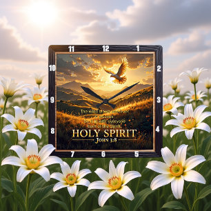 Heaven Holy Spirit Dove Sunset John 3:8 Verse Square Wall Clock