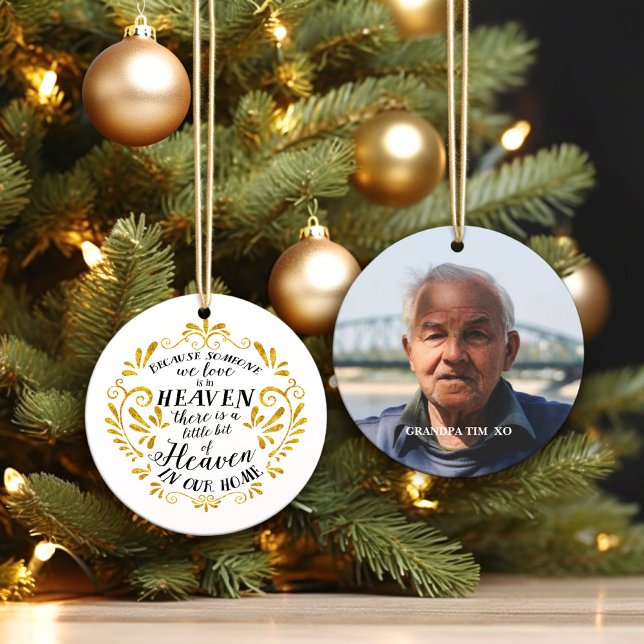Heaven in our Home, Gold Customised Memorial Photo Ceramic Ornament (Creator Uploaded)