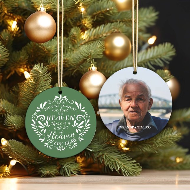 Heaven in our Home...Green Memorial Photo Ceramic Ornament (Creator Uploaded)