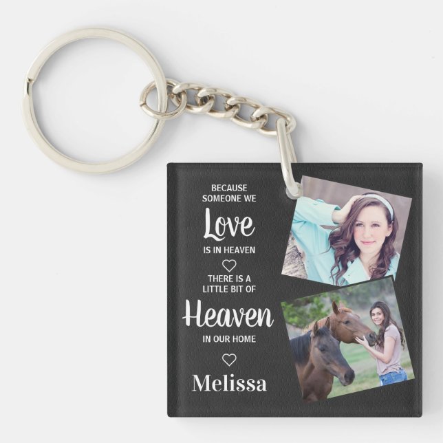 Heaven Memorial Sympathy Faux Leather Family Photo Key Ring (Front)