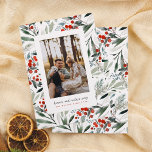 Heaven & Nature Sing Classic Christmas Photo Holiday Card<br><div class="desc">An elegant and minimalist design, with a backdrop of hand-painted holly, watercolor berries, pine, and lush botanical greenery, creates a classic and timeless atmosphere that captures the essence of the season. The design showcases a custom photo of your choice inside a minimal white frame. Below the photo, "heaven and nature...</div>