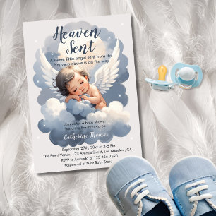 Heaven Sent Angel Baby In Clouds Baby Shower Invitation