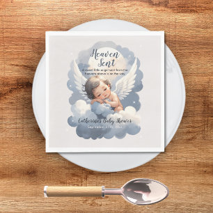 Heaven Sent Angel Baby In Clouds Baby Shower Napkin