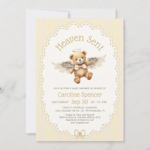Heaven Sent Angel Bear Baby Shower Invitation