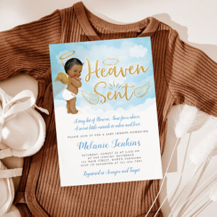 Heaven Sent Angel Boy Baby Shower Invitation