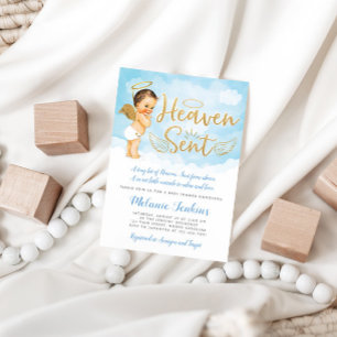 Heaven Sent Angel Boy Baby Shower Invitation