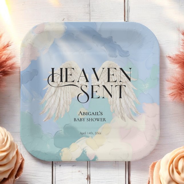 Heaven Sent Angel Wings Pastel Baby Shower         Paper Plate (Creator Uploaded)
