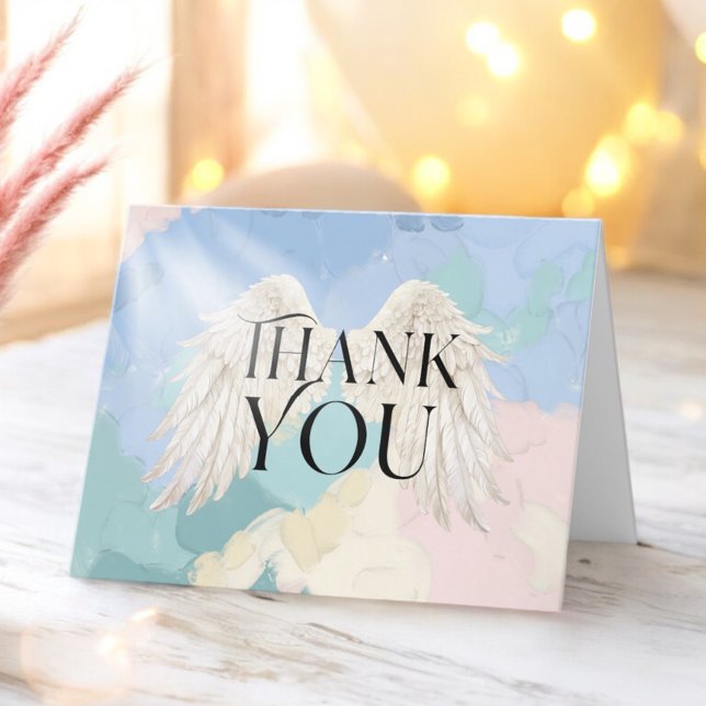 Heaven Sent Angel Wings Pastel Baby Shower  Thank You Card (Creator Uploaded)