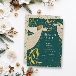 Heaven Sent Angels Navy Blue Baby Shower Invitation