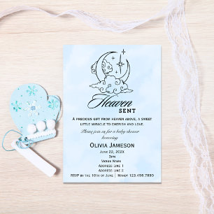 Heaven Sent Baby Shower Blue Moon Stars Invitation