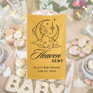 Heaven Sent Baby Shower Gold Moon Stars  Banner