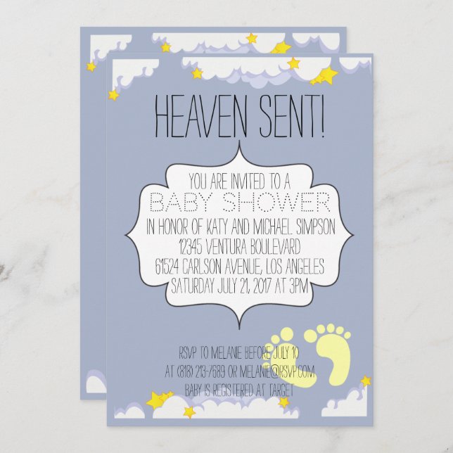 Heaven Sent Baby Shower Invitation (Front/Back)