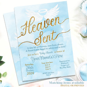 Heaven Sent Baby Shower Invitation - Boy Angel